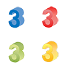 数字の3｜番号3｜立体文字3｜赤色｜黄色｜青色｜緑色グラデーション - クリップアート｜イラスト｜フリー素材