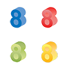 数字の8｜番号8｜立体文字8｜黄色｜赤色｜緑色グラデーション｜青色 - クリップアート｜イラスト｜フリー素材