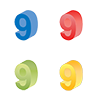 数字の9｜番号9｜立体文字9｜青色グラデーション｜緑色｜赤色｜黄色 - クリップアート｜イラスト｜フリー素材